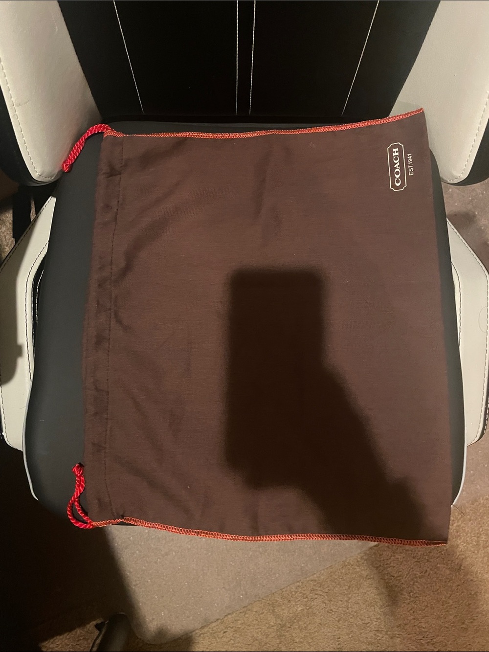 Coach Signature Brown Drawstring Dust Bag with Red Cord